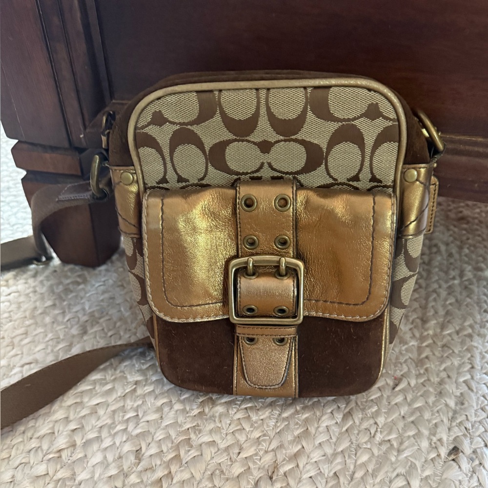 Coach Bronze and Brown Suede Crossbody #1497